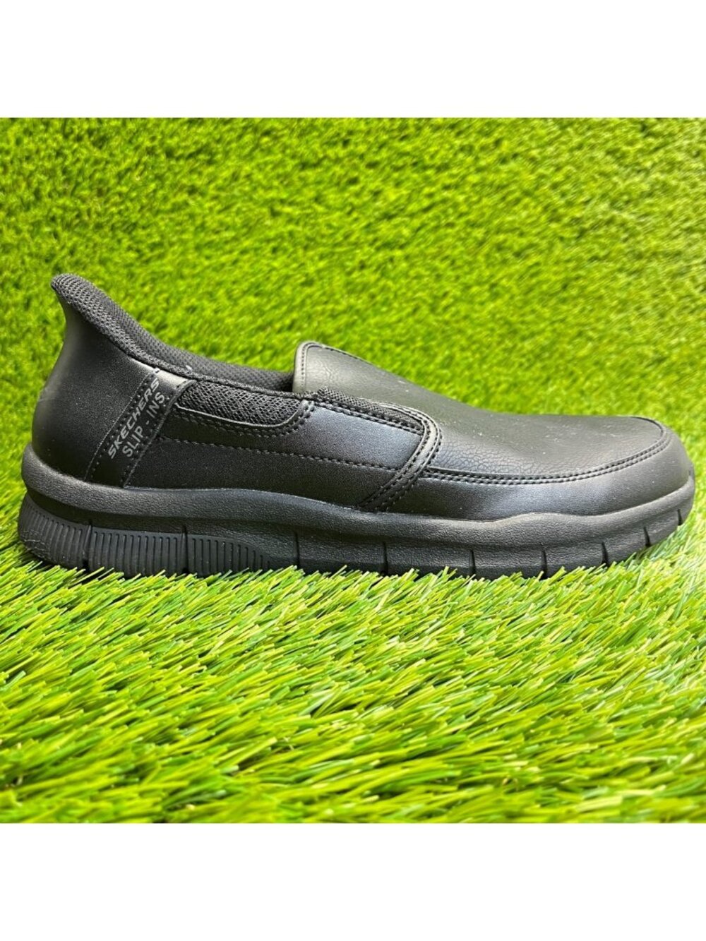 Skechers Nampa Broxtin Mens Size 7 Black Athletic Leather Slip-On Work Shoes